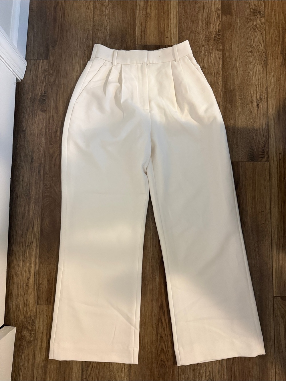 Abercrombie & Fitch Cream Mid Rise Wide-Leg Trousers